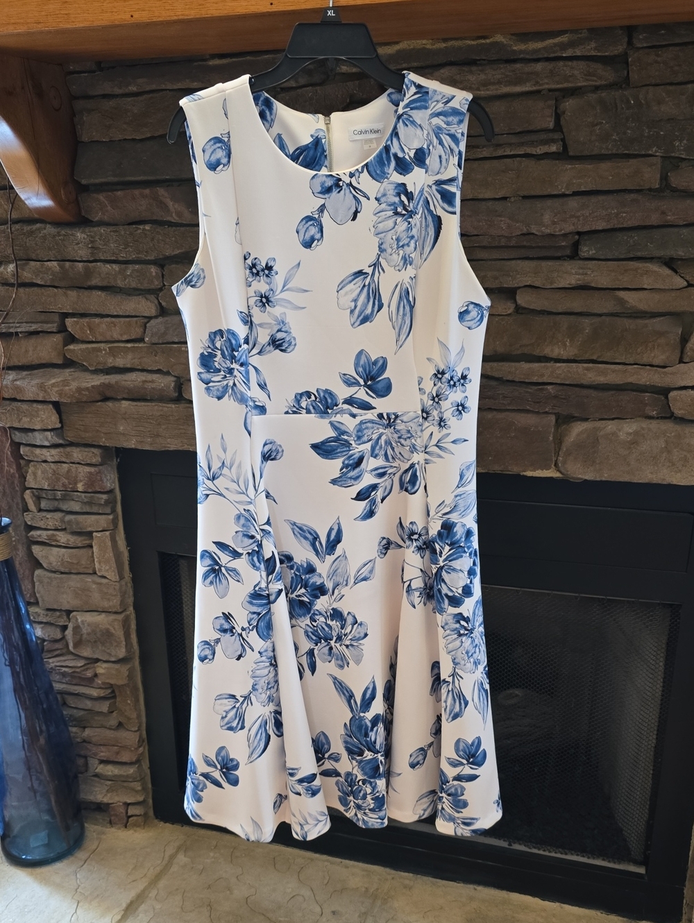 Calvin Klein Blue Floral Sleeveless Midi Dress